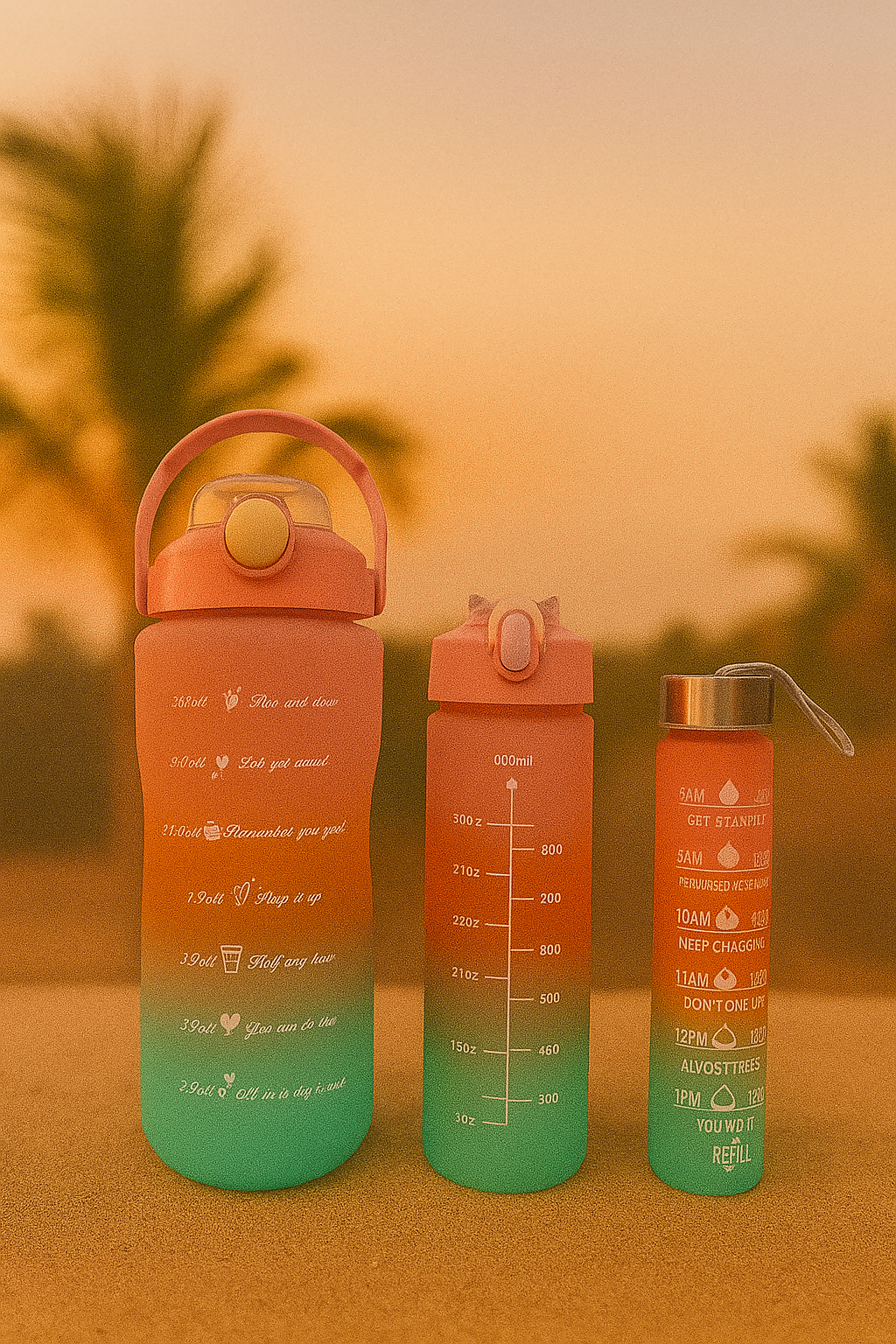 Motivational Water Bottle Set of 3 (2000ml + 900ml + 300ml) | Time Marker Sipper Bottle with Straw | Leakproof, BPA Free, Unbreakable | Gym, Fitness, Office, School, Travel Hydration Bottle Combo