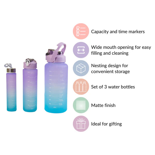 3 in 1 Motivational Water Bottle, Set of 3 Bottles
