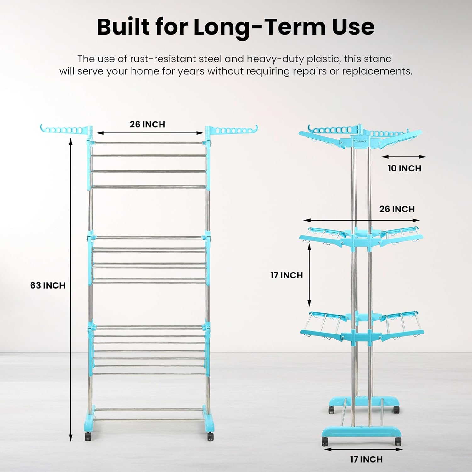Houseware Stainless Steel Heavy Duty Double Pole 3 Layer Cloth Drying Stand for Balcony | Clothes Stand for Drying| Cloth Stand